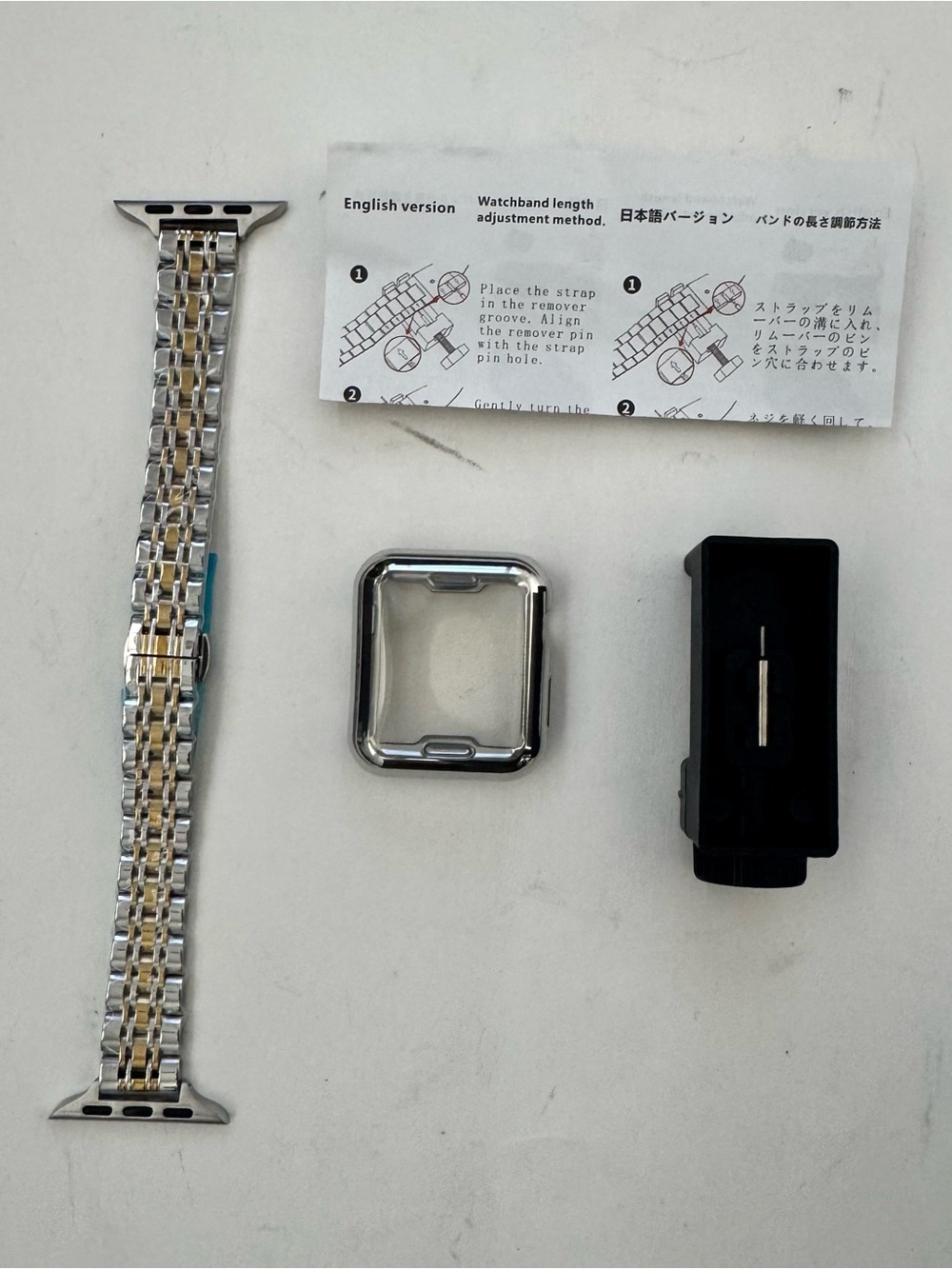 Stainless Steel Watch Band For Apple Watch Two Tone Gold Silver Link Case Tool